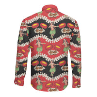 Uliuli Hawaii Makahiki Long Sleeve Button Shirt Hawaiian Puakenikeni Lei Hula Girl Red Version LT14 - Polynesian Pride
