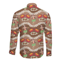 Uliuli Hawaii Makahiki Long Sleeve Button Shirt Hawaiian Puakenikeni Lei Hula Girl Brown Version LT14 - Polynesian Pride