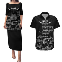 New Zealand Silver Fern Rugby Couples Matching Puletasi Dress and Hawaiian Shirt Haka Aotearoa Kiwi Dance LT14 Black - Polynesian Pride