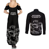 New Zealand Silver Fern Rugby Couples Matching Summer Maxi Dress and Long Sleeve Button Shirt Haka Aotearoa Kiwi Dance LT14 - Polynesian Pride