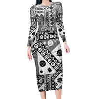 Black Bula Fiji Family Matching Long Sleeve Bodycon Dress and Hawaiian Shirt Unique Masi Tapa Pattern LT14 Mom's Dress Black - Polynesian Pride