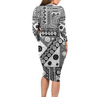 Black Bula Fiji Family Matching Long Sleeve Bodycon Dress and Hawaiian Shirt Unique Masi Tapa Pattern LT14 - Polynesian Pride