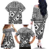 Black Bula Fiji Family Matching Off The Shoulder Long Sleeve Dress and Hawaiian Shirt Unique Masi Tapa Pattern LT14 - Polynesian Pride