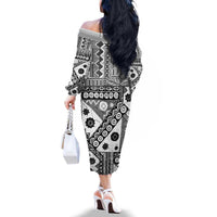 Black Bula Fiji Family Matching Off The Shoulder Long Sleeve Dress and Hawaiian Shirt Unique Masi Tapa Pattern LT14 - Polynesian Pride