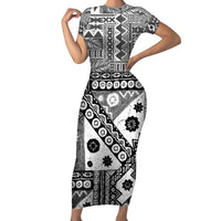 Black Bula Fiji Family Matching Short Sleeve Bodycon Dress and Hawaiian Shirt Unique Masi Tapa Pattern LT14 Mom's Dress Black - Polynesian Pride