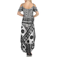Black Bula Fiji Family Matching Summer Maxi Dress and Hawaiian Shirt Unique Masi Tapa Pattern LT14 - Polynesian Pride