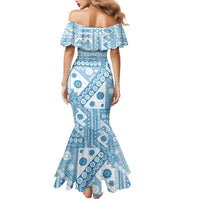 Blue Bula Fiji Family Matching Mermaid Dress and Hawaiian Shirt Unique Masi Tapa Pattern LT14 - Polynesian Pride