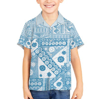 Blue Bula Fiji Family Matching Off The Shoulder Long Sleeve Dress and Hawaiian Shirt Unique Masi Tapa Pattern LT14 Son's Shirt Blue - Polynesian Pride