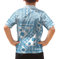 Blue Bula Fiji Family Matching Short Sleeve Bodycon Dress and Hawaiian Shirt Unique Masi Tapa Pattern LT14 - Polynesian Pride