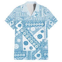 Blue Bula Fiji Family Matching Short Sleeve Bodycon Dress and Hawaiian Shirt Unique Masi Tapa Pattern LT14 Dad's Shirt - Short Sleeve Blue - Polynesian Pride