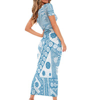 Blue Bula Fiji Family Matching Short Sleeve Bodycon Dress and Hawaiian Shirt Unique Masi Tapa Pattern LT14 - Polynesian Pride