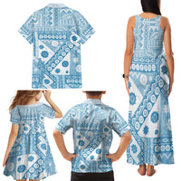 Blue Bula Fiji Family Matching Tank Maxi Dress and Hawaiian Shirt Unique Masi Tapa Pattern LT14 - Polynesian Pride