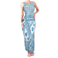 Blue Bula Fiji Family Matching Tank Maxi Dress and Hawaiian Shirt Unique Masi Tapa Pattern LT14 Mom's Dress Blue - Polynesian Pride