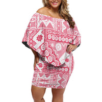 Pink Bula Fiji Family Matching Off Shoulder Short Dress and Hawaiian Shirt Unique Masi Tapa Pattern LT14 Mom's Dress Pink - Polynesian Pride
