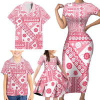 Pink Bula Fiji Family Matching Short Sleeve Bodycon Dress and Hawaiian Shirt Unique Masi Tapa Pattern LT14 - Polynesian Pride