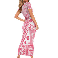 Pink Bula Fiji Family Matching Short Sleeve Bodycon Dress and Hawaiian Shirt Unique Masi Tapa Pattern LT14 - Polynesian Pride