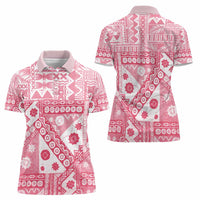 Pink Bula Fiji Women Polo Shirt Unique Masi Tapa Pattern
