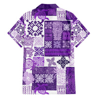 Hawaiian Quilt Family Matching Off Shoulder Short Dress and Hawaiian Shirt Tiki Tropical Retro Purple Version LT14 - Polynesian Pride