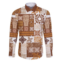 Hawaiian Quilt Family Matching Mermaid Dress and Hawaiian Shirt Tiki Tropical Retro Brown Version LT14 Dad's Shirt - Long Sleeve Brown - Polynesian Pride