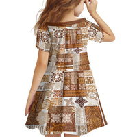 Hawaiian Quilt Family Matching Short Sleeve Bodycon Dress and Hawaiian Shirt Tiki Tropical Retro Brown Version LT14 - Polynesian Pride