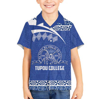 Personalised Tonga Tupou College Toloa Family Matching Off Shoulder Maxi Dress and Hawaiian Shirt 160 Years Anniversary Tongan Ngatu Pattern LT14 Son's Shirt Blue - Polynesian Pride