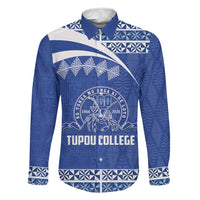 Personalised Tonga Tupou College Toloa Family Matching Off Shoulder Short Dress and Hawaiian Shirt 160 Years Anniversary Tongan Ngatu Pattern LT14 Dad's Shirt - Long Sleeve Blue - Polynesian Pride