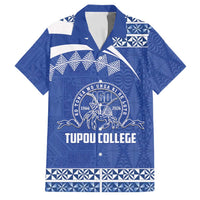 Personalised Tonga Tupou College Toloa Family Matching Puletasi and Hawaiian Shirt 160 Years Anniversary Tongan Ngatu Pattern LT14 Dad's Shirt - Short Sleeve Blue - Polynesian Pride