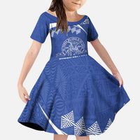 Personalised Tonga Tupou College Toloa Kid Short Sleeve Dress 160 Years Anniversary Tongan Ngatu Pattern LT14 KID Blue - Polynesian Pride