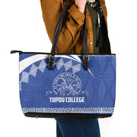 Tonga Tupou College Toloa Leather Tote Bag 160 Years Anniversary Tongan Ngatu Pattern