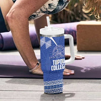 Personalised Tonga Tupou College Toloa Tumbler With Handle 160 Years Anniversary Tongan Ngatu Pattern