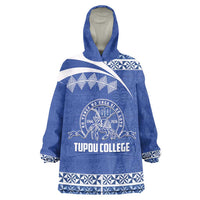 Personalised Tonga Tupou College Toloa Wearable Blanket Hoodie 160 Years Anniversary Tongan Ngatu Pattern LT14 One Size Blue - Polynesian Pride