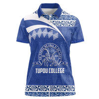 Personalised Tonga Tupou College Toloa Women Polo Shirt 160 Years Anniversary Tongan Ngatu Pattern LT14 Female Blue - Polynesian Pride