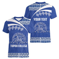 Personalised Tonga Tupou College Toloa Women V-Neck T-Shirt 160 Years Anniversary Tongan Ngatu Pattern LT14 - Polynesian Pride