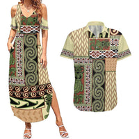 Beige Aotearoa Kowhaiwhai Pattern Couples Matching Summer Maxi Dress and Hawaiian Shirt NZ Maori Quilt Style LT14 Beige - Polynesian Pride