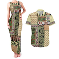 Beige Aotearoa Kowhaiwhai Pattern Couples Matching Tank Maxi Dress and Hawaiian Shirt NZ Maori Quilt Style LT14 Beige - Polynesian Pride