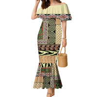 Beige Aotearoa Kowhaiwhai Pattern Family Matching Mermaid Dress and Hawaiian Shirt NZ Maori Quilt Style LT14 Mom's Dress Beige - Polynesian Pride