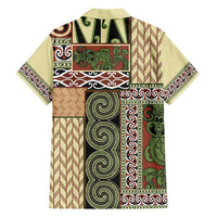 Beige Aotearoa Kowhaiwhai Pattern Family Matching Off Shoulder Maxi Dress and Hawaiian Shirt NZ Maori Quilt Style LT14 - Polynesian Pride