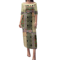 Beige Aotearoa Kowhaiwhai Pattern Family Matching Puletasi and Hawaiian Shirt NZ Maori Quilt Style LT14 Mom's Dress Beige - Polynesian Pride