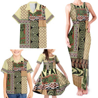Beige Aotearoa Kowhaiwhai Pattern Family Matching Tank Maxi Dress and Hawaiian Shirt NZ Maori Quilt Style LT14 - Polynesian Pride