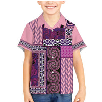 Pink Aotearoa Kowhaiwhai Pattern Family Matching Mermaid Dress and Hawaiian Shirt NZ Maori Quilt Style LT14 Son's Shirt Pink - Polynesian Pride