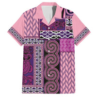 Pink Aotearoa Kowhaiwhai Pattern Family Matching Off Shoulder Maxi Dress and Hawaiian Shirt NZ Maori Quilt Style LT14 Dad's Shirt - Short Sleeve Pink - Polynesian Pride