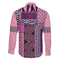 Pink Aotearoa Kowhaiwhai Pattern Family Matching Off Shoulder Maxi Dress and Hawaiian Shirt NZ Maori Quilt Style LT14 - Polynesian Pride