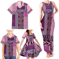 Pink Aotearoa Kowhaiwhai Pattern Family Matching Tank Maxi Dress and Hawaiian Shirt NZ Maori Quilt Style LT14 - Polynesian Pride