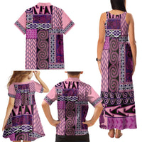 Pink Aotearoa Kowhaiwhai Pattern Family Matching Tank Maxi Dress and Hawaiian Shirt NZ Maori Quilt Style LT14 - Polynesian Pride