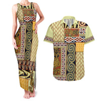 Yellow Aotearoa Kowhaiwhai Pattern Couples Matching Tank Maxi Dress and Hawaiian Shirt NZ Maori Quilt Style LT14 Yellow - Polynesian Pride