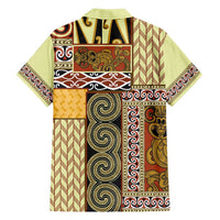 Yellow Aotearoa Kowhaiwhai Pattern Family Matching Off Shoulder Short Dress and Hawaiian Shirt NZ Maori Quilt Style LT14 - Polynesian Pride