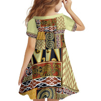 Yellow Aotearoa Kowhaiwhai Pattern Family Matching Summer Maxi Dress and Hawaiian Shirt NZ Maori Quilt Style LT14 - Polynesian Pride