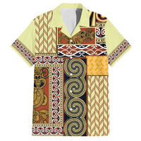 Yellow Aotearoa Kowhaiwhai Pattern Family Matching Summer Maxi Dress and Hawaiian Shirt NZ Maori Quilt Style LT14 Dad's Shirt - Short Sleeve Yellow - Polynesian Pride