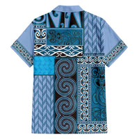Blue Aotearoa Kowhaiwhai Pattern Family Matching Long Sleeve Bodycon Dress and Hawaiian Shirt NZ Maori Quilt Style LT14 - Polynesian Pride