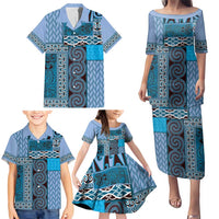 Blue Aotearoa Kowhaiwhai Pattern Family Matching Puletasi and Hawaiian Shirt NZ Maori Quilt Style LT14 - Polynesian Pride